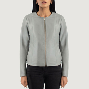 2026 Top Trendy Premium Women's PU <b>Leather</b> Zipper Front O-Neck Full Sleeve Minimalist Motorcycle <b>Jacket</b> Solid Color Autumn Wear - Product Image 4