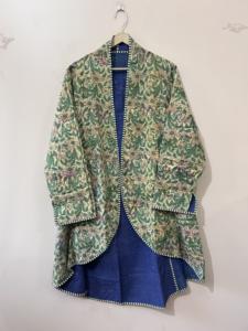 Manteau long vintage fait main en tissu Kantha imprimé au bloc, taille unique - Product Image 2
