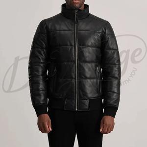 Veste de pilote MA1 en cuir noir authentique pour homme, col baseball, manteau de pilote en cuir véritable, vente en gros, streetwear urbain - Product Image 3