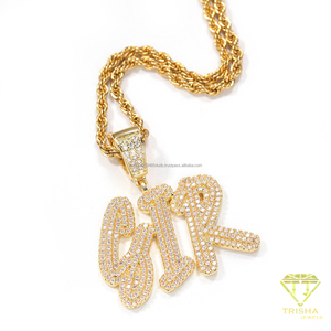 Collar con Colgante Personalizado 'SIR' con Diamantes Moissanite VVS, Plata de Ley 925 Chapada en Oro, Diseño de Lujo Personalizado - Product Image 1