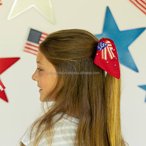 Chouchou perlé patriotique rouge blanc bleu perle de rocaille arc cheveux cravate 4 juillet à la main drapeau américain queue de cheval titulaire oem personnalisé - Product Image 3