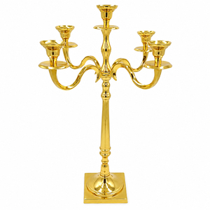 5 Arm Candelabra Gold Metal <b>Candlestick</b> <b>Holder</b> <b>Brass</b> Plated Finish Candle Stand For Wedding Table Centerpiece Decor On Sale - Product Image 1