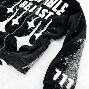 Sudadera con capucha de diseño único, buena relación calidad-precio, logotipo aplicado con efecto desgastado, de algodón, estilo hip hop, para hombre. - Product Image 3