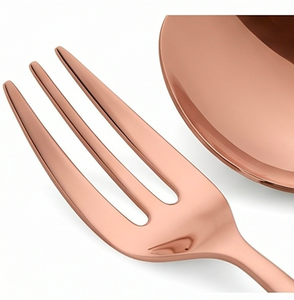 Ensemble cuillère et fourchette en acier inoxydable couleur or rose, couverts modernes pour table de fête, ustensiles métalliques résistants à la rouille - Product Image 3