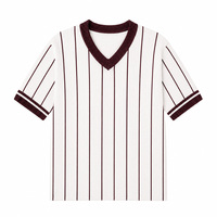 Pull en maille personnalisé avec logo, pour homme, décontracté, rayé, vintage, à manches courtes, col en V, pull en jersey tricoté