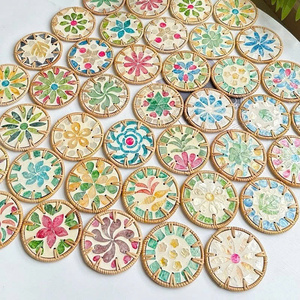 High quality Vietnam rattan mother of pearl cup <b>mat</b> coaster <b>place</b> <b>mat</b> for protecting marble countertops serving cold beverages - Product Image 4
