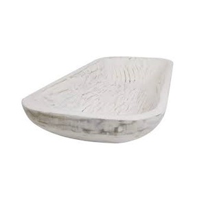 Rustic <b>White</b> Wooden Dough Bowl Large Hand Carved Wood Bowl Candle Making Farmhouse Dining <b>Table</b> Centerpiece Home Decoration - Product Image 1