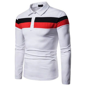 Polo à manches longues pour homme, coupe ajustée, design à rayures contrastées, tissu extensible doux, respirant, léger, décontracté, pour tous les jours - Product Image 3