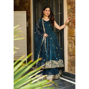 Designer Women's Anarkali Gown Set with Embroidered Sequence Work Including Bottom and Dupatta - Product Image 3
