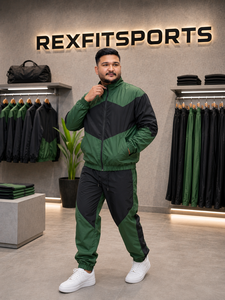 REXFIT SPORTS 2026 Ensemble de survêtement personnalisé pour homme en nylon vert et noir, veste zippée à manches courtes et short, léger et résistant à l'eau - Product Image 2