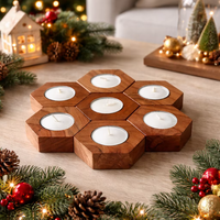 Support de bougie chauffe-plat hexagonal en bois massif fait main de style nordique, centre de table modulaire en nid d'abeille pour la décoration intérieure et les événements de Noël