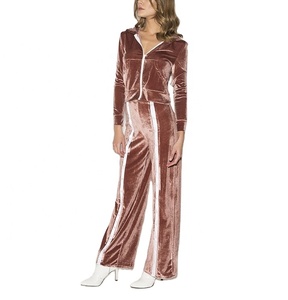 ชุดเซ็ทเสื้อครอปพร้อมกางเกงมีฮู้ดและกางเกงผู้หญิง,ชุดวอร์มแฟชั่นฤดูใบไม้ร่วงและซิป Velour - Product Image 1