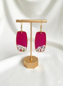 Handmade Pink <b>Resin</b> Earrings With Colorful Gemstones Irregular Shape Gold Frame Dangle Jewelry For Women <b>Resin</b> <b>Crafts</b> - Product Image 4