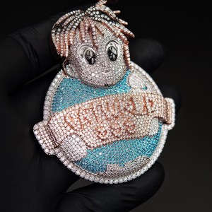 Collier pendentif Moissanite Iced Out pour homme, motif grenouille de dessin animé hip-hop avec dreadlocks, chaîne cubaine en or rose turquoise - Product Image 6