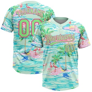 Camiseta de Béisbol Tropical Personalizada con Estampado Sublimado de Flamencos, Cuello en V, Manga Corta, Unisex, Ropa Deportiva de Verano para Adultos, Yourteams 00 - Product Image 1