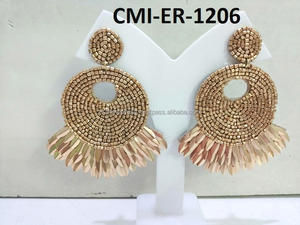 Anna Raffia XL Buckles <b>Stud</b> <b>Earrings</b> for Women and Girls Classic Wings Design in Raffia and Bamboo for Anniversaries - Product Image 4