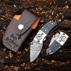 Handmade Damascus Steel Mini Folding Pocket Knife Custom EDC Utility Knife Horn Handle Industrial Grade <b>Drop</b> Point Blade 3-Year - Product Image 1