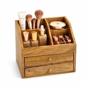 Caja de Almacenamiento de Maquillaje de Madera Económica para Artículos de Belleza, Lápices Labiales, Brochas y Accesorios Pequeños con Diseño Decorativo Tallado - Product Image 3