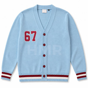 เสื้อคาร์ดิแกนถักสีฟ้าอ่อน คอวี แขนยาว พร้อมตัวเลขสีแดง สไตล์ Preppy สำหรับใส่ลำลอง ของชมรมนักเรียนหญิง HMR - Product Image 5
