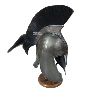 Medieval Troy Helmet with Black Plume Antique Finish Mild Steel Knight Historical Reenactment Armor Home and Office Decor - Product Image 5