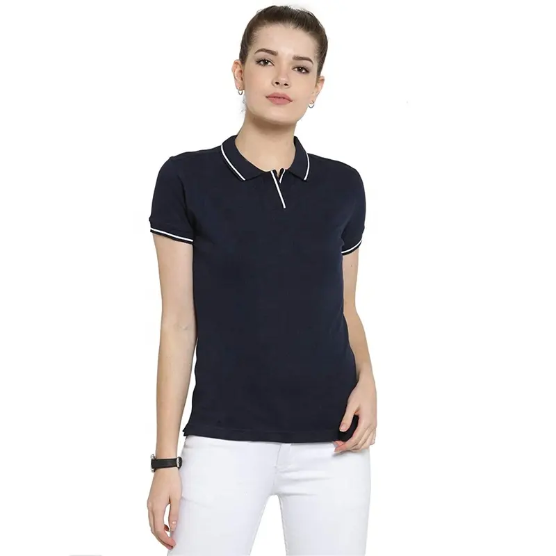 Wholesale stand collar Blank women polo t shirt half zipper in the middle custom logo printing polo shirt