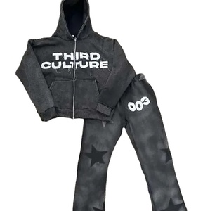 <b>Top</b> Trending High-Quality Custom <b>Distressed</b> Embroidered Design Acid Wash Tracksuit Available For Sale - Product Image 1