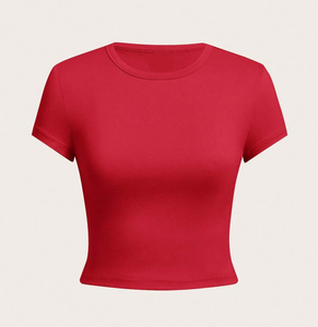 T-shirt court ajusté à col rond pour femme, hauts esthétiques, crop top basique, streetwear, manches courtes, baby tee pour femme - Product Image 2