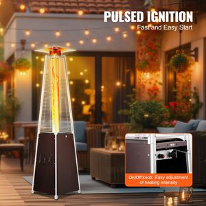 Riscaldatore a Piramide Moderno da Esterno a Propano da 48000 BTU con Tubo in Vetro al Quarzo, Fiamma Visibile, con Ruote, Spina USA, per Uso Esterno - Product Image 6