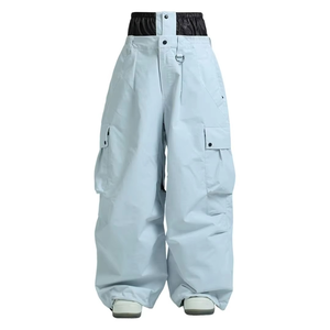 Pantalon cargo bleu clair pour homme, coupe large, taille haute, coupe-vent, style workwear, plusieurs poches, fermeture boutonnée, pour l'hiver - Product Image 1