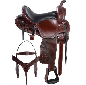 Selle de dressage en cuir véritable marron, cuir naturel souple, confortable, durable, de haute qualité, pour l'équitation, l'endurance et les sentiers. - Product Image 1