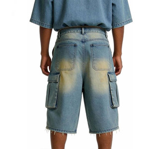 Shorts de Mezclilla Azul Claro para Hombre, Casuales, de Verano, Relajados, Lavados, Elásticos, de Algodón, hasta la Rodilla - Product Image 4