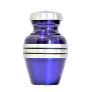 Urne commémorative en métal bleu foncé moucheté avec couvercle gravé à la main motif bambou argenté pour la crémation - Product Image 3