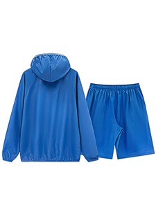 Ensemble veste coupe-vent à capuche bleue unisexe avec short, fermeture éclair résistante à l'eau, taille élastique, toutes saisons, coupe régulière, toutes tailles - Product Image 2