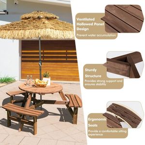 Conjunto de Mesa de Picnic de Madera para 6 Personas con Banco y Soporte para Sombrilla para Fiestas en el Jardín - Product Image 6