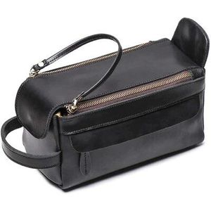 Pochette à cosmétiques en cuir de taille moyenne, fermeture à glissière classique, poignée souple, étui multifonction - Product Image 1