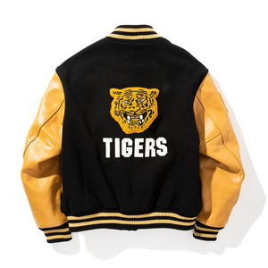 Veste universitaire noire pour homme Urban Crust, manches en PU jaunes, patch brodé tigre, à capuche, séchage rapide, respirante, vêtement décontracté d'hiver - Product Image 2