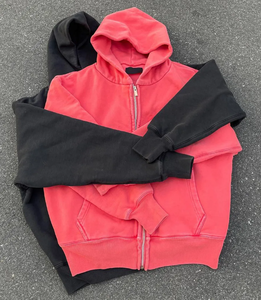 Nouveau design, sweat à capuche épais 100 % coton, effet vintage délavé, personnalisé, effet usé soleil, zippé, pour homme - Product Image 4