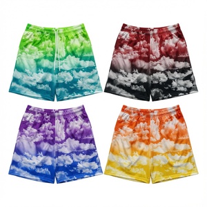 กางเกงขาสั้นชายพิมพ์ลายเมฆแบบ Tie Dye แห้งเร็ว มีเชือกผูกเอว สวมใส่สบาย เหมาะสำหรับเล่นน้ำ พิมพ์ลายแบบ Sublimation Transfer ผลิตจากโพลีเอสเตอร์ เอวกลาง - Product Image 1