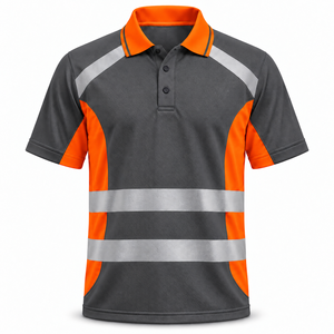 Polo de travail réfléchissant pour homme OEM, manches courtes, col bicolore, bande argentée unie, uniforme pour les travailleurs de la voirie et de la construction - Product Image 1