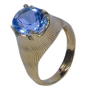 Anillo de Cóctel de Oro Amarillo con Topacio Azul de Corte Ovalado, Engaste de Garras, Estilo Clásico, para Uso Diario Masculino - Product Image 1