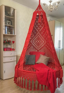 72" X 44" Red Royal Elegant Macramé Boho Rope <b>Swing</b> Chair for Outdoor Garden Patio Courtyard-Hanging Chair for Outdoor Furniture - Product Image 6