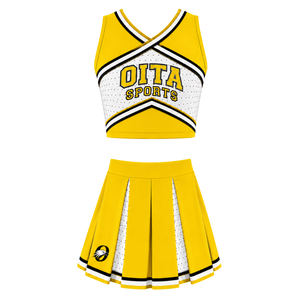 Ensemble d'uniforme de cheerleading jaune : Crop top et jupe plissée pour compétition de danse d'équipe, tenue de performance sportive - Product Image 1