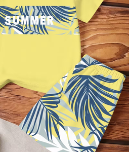 Yellow Tropical Print Jersey Boys Clothing Set Sweatshirt and Shorts Summer Casual Kids Outfit - Product Image 4