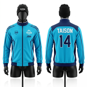 Veste d'entraînement de rugby en polyester et élasthanne 280 GSM de qualité supérieure, bleu ciel et bleu marine, avec empiècements contrastants, fermeture éclair intégrale, logo personnalisé par sublimation et broderie - Product Image 2