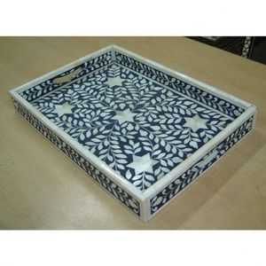 Bandeja de diseño con incrustaciones de hueso, colorida, con asa, decorativa, al mejor precio de fábrica al por mayor - Product Image 1