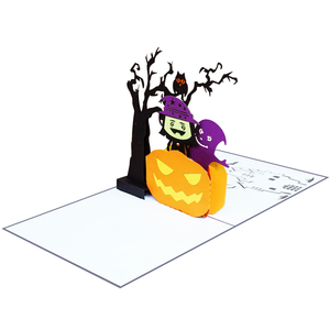 Tarjeta de Felicitación 3D Pop-Up de Lujo Personalizada con Temática de Calabaza y Bruja de Halloween, Hecha a Mano, Venta al por Mayor, Fabricante ODM/OEM - Product Image 4