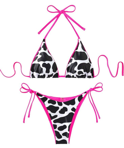 Ensemble de bikini triangle 2 pièces pour femme avec logo personnalisé, en spandex/polyester léger, motif imprimé par sublimation, vêtements de plage - Product Image 1