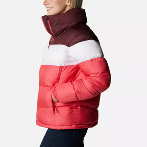 Women's Color Panel Shiny Puffer Jacket Stand Collar Full Sleeve Winter Thick Polyester Zipper Closure Padded Puffer Jacket - Product Image 6