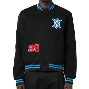 Chaqueta Varsity Personalizada para Hombre con Letras Bordadas en Chenille y Cuello Ribeteado a Rayas para Uso Casual - Product Image 1