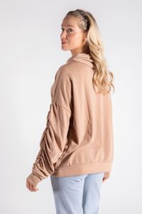 Sweat-shirt à capuche surdimensionné pour femme avec manches froncées, personnalisable, style streetwear décontracté, en molleton, fournisseur OEM de sweats à capuche pour femme - Product Image 3